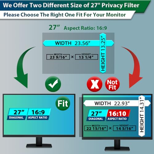 STARY 27 Inch 16:9 Computer Privacy Screen Filter for Widescreen Monitor and Laptop - Anti-Glare - Anti-Scratch Protector Film - Data Confidentiality Shield [1 Pack]