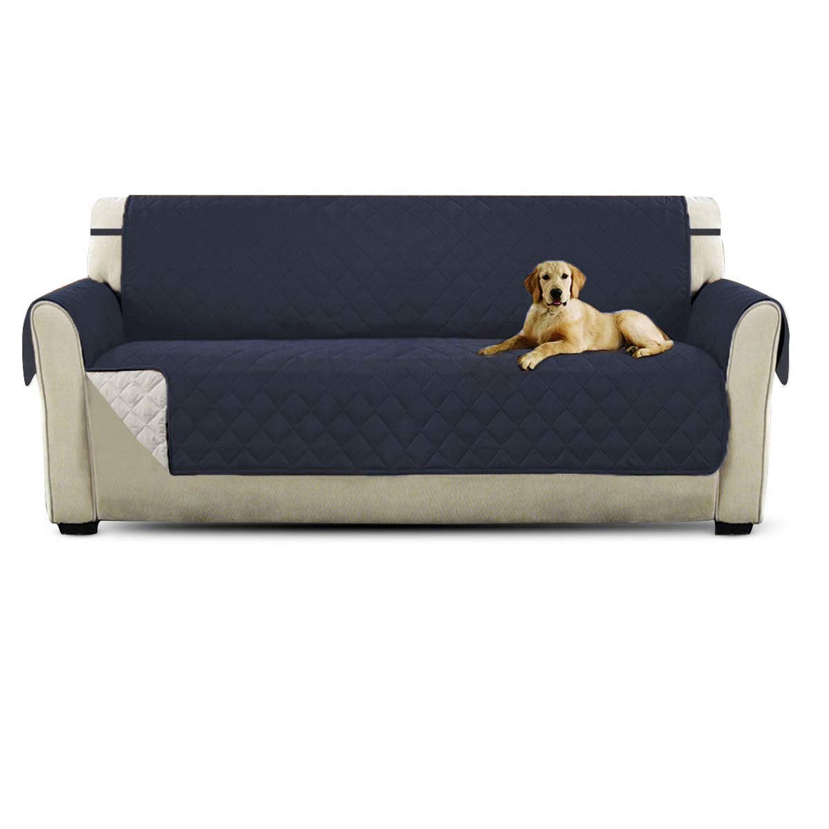 HONCENMAX Sofa Covers, Slipcovers - Quilted Furniture Protector with Elastic Strap - Protection Against Pets/Dogs/Kids and Stains (3 Seater) - 110'' X 75'' Dark Blue