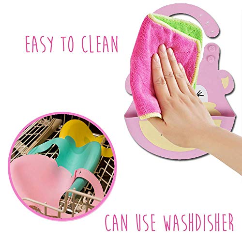 Waterproof Silicone Bib Easily Wipes Clean Feeding Baby Bibs for Babies and Toddlers by MMBABY (Animal Yellow/Pink) - Thumbnail 3