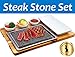 Steak Stone Cooking Set by La Mongoose. Premium Basalt Lava Rock For Hot and Cold Hibachi Grilling. Includes 3 White Ceramic Dipping Dish Bowls and 1 Plate Acacia Board Stainless Steel Tray Ideal Gift