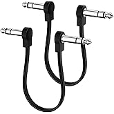 Heams 2 Pack Premium 12 Inch Stereo TRS Flat Patch Cables, Low Profile to Save More Space 1/4” TRS Flat Guitar Pedal Cables, Noise Free and Long-Lasting Right Angle Pedal Board Cables, Black