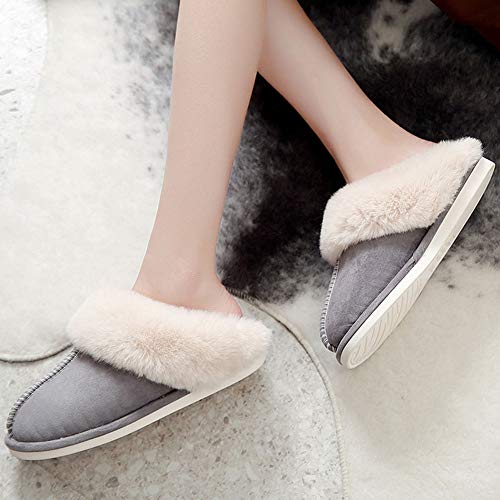 LFZY Women\'s Slippers, Ladies Fluffy Slippers Classic Suede Memory Foam Non Slip House Shoes with Warm Faux Fur Collar for Indoor Outdoor Pink