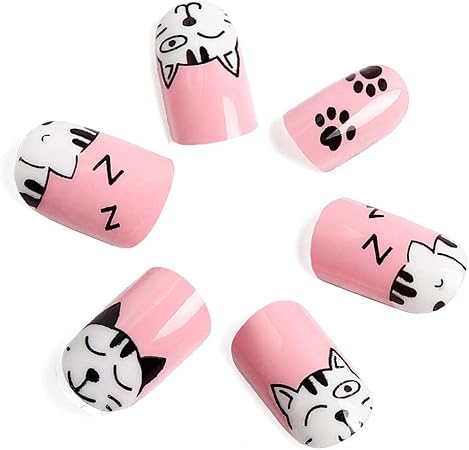 Amazon Liarty 24枚 可愛い猫柄 粉 貼るだけの子供ネイルチップ 短い かわいい 子供用 つけ爪 女の子 人気ネイル Unbranded ネイルチップ 通販