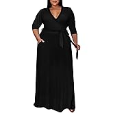 Runwind Plus Size Dress for Women - 3/4 Sleeve V Neck Maxi Dresses for Women (XL-6XL)