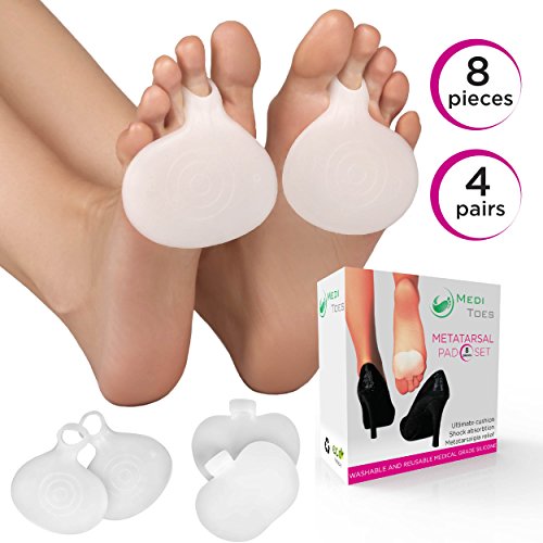 MediToes Orthotic Metatarsal Pads | 4 Pairs Ball Of Foot Cushions For Active Men & Women | Silicone Gel Feet Support Pad For Morton’s Neuroma, Plantar Fasciitis & Metatarsalgia Instant Pain Relief