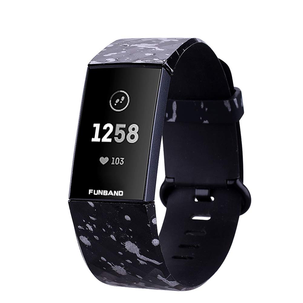 FunBand Compatible with Fitbit Charge 3/Charge 4 Strap Bands,Unique Elegant Floral Pattern Printed Soft Silicone Sport Adjustable Replacement Bracelet for Charge 3/Charge 4 Fitness Activity Wristband