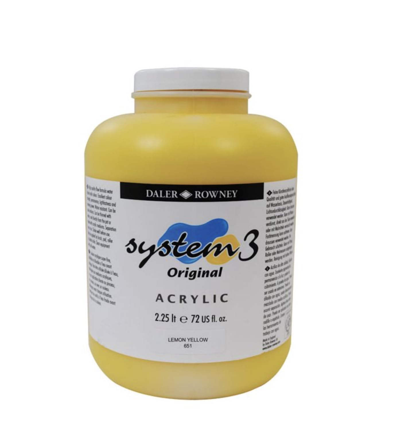 Daler-Rowney System3 Acrylic Paint, 76.08oz - 2.25L, Lemon Yellow
