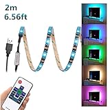 WenTop Led Strip Lights Waterproof USB Powered 5V 5050 RGB Black Strip Light 6.56ft(2M) 60leds Flexible Tape Light with RF Remote Controller for TV Back Lighting, PC Case, Desk, Trucks,Under Cabinet