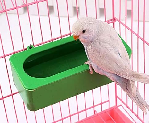 Pet Bird Cage Water Feeder Food Bowl With Holder Hook Parrot