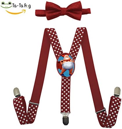 Captain-Underpants Kids Adjustable Elastic Y-Back Solid Suspenders Bow Tie Set for Boys Girls Red