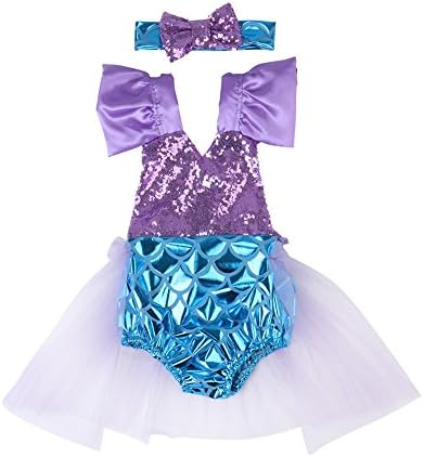 Uudora Baby Girl's Beads Mermaid Yarn Skirt Romper Jumpsuit Outfits Clothes