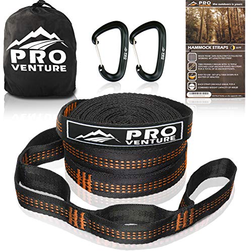 Pro Hammock Tree Straps with CARABINERS - 400LB Rated (1200LB Tested), Adjustable 30+2 Loops, Non-Stretch, Easy Setup, Heavy Duty, Tree Friendly