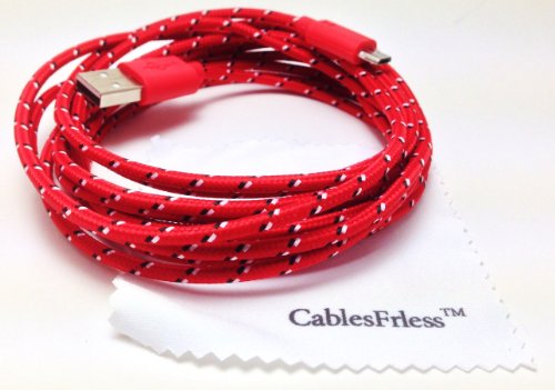CablesFrLess 6ft Braided Durable High Quality Micro B USB Charging / Data Sync Cable fits Android Devices (Red)