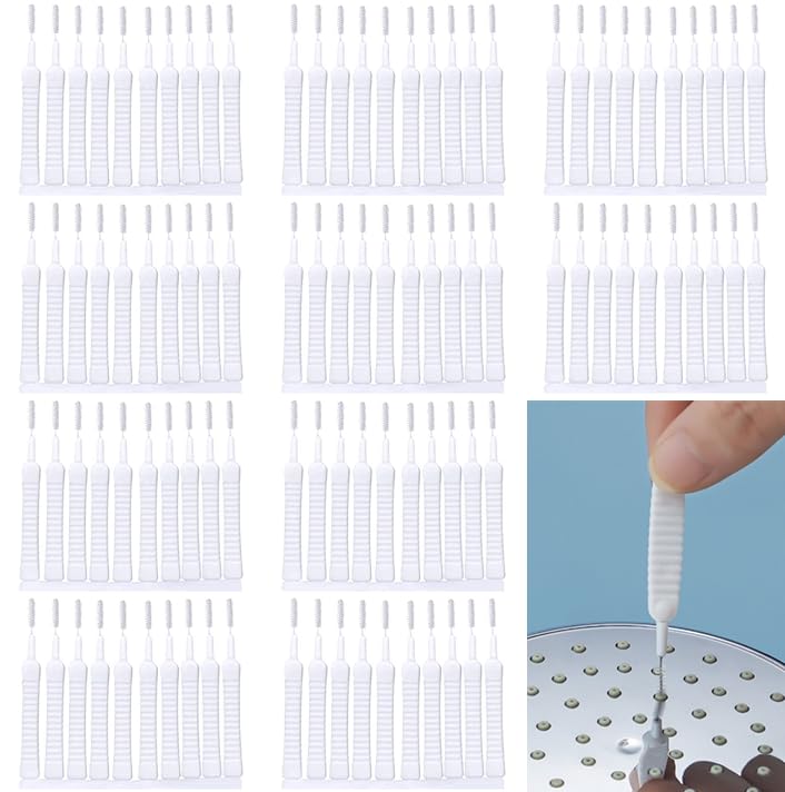 AYNKH 100 PCS Small Shower Head Nozzle Cleaning Brushes for Holes, Gap Hole Anti Clogging, Multifunctional Deep Detail Crevice Cleaning Brush for Shower Head,Phone Hole,Keyboard (White)