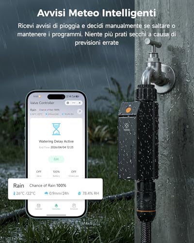 WOOX WiFi Smart Irrigation Programmer, No Hub Required 2.4 GHz Irrigation Timer, App/Voice Control, IP65 Waterproof Automatic Irrigation Control, Rain Delay & Manual