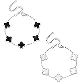 Feasnow Clover Bracelets for Women 18k Gold Plated 4 Leaf Clover Bracelet Black White Red Green Cute Lucky Bracelets Jewelry Gifts Trendy for Women