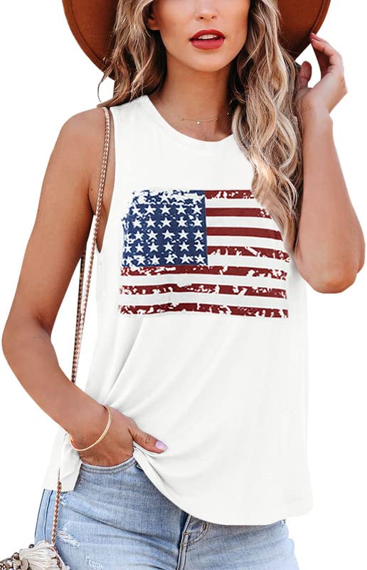 Photo 1 of 4th of July Women's American Flag Tank Top Patriotic Red White and Blue Sleeveless Summer Memorial Day Shirts S
