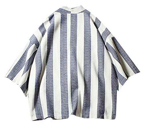 image for LifeHe Men's Kimono Cardigan Robe Pants Suit Japanese Linen Striped Op