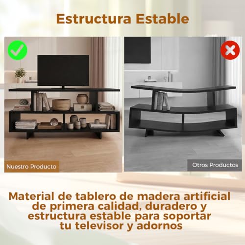 DNIDIO Mueble para TV Moderno, Mesa para TV con Consola de 3 Niveles,Centro de Entretenimiento para TV(110cm, Negro)