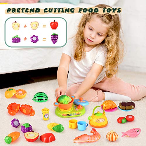 BeebeeRun Cutting Pretend Play Food with Clear BackPack, 41 Pcs Toy