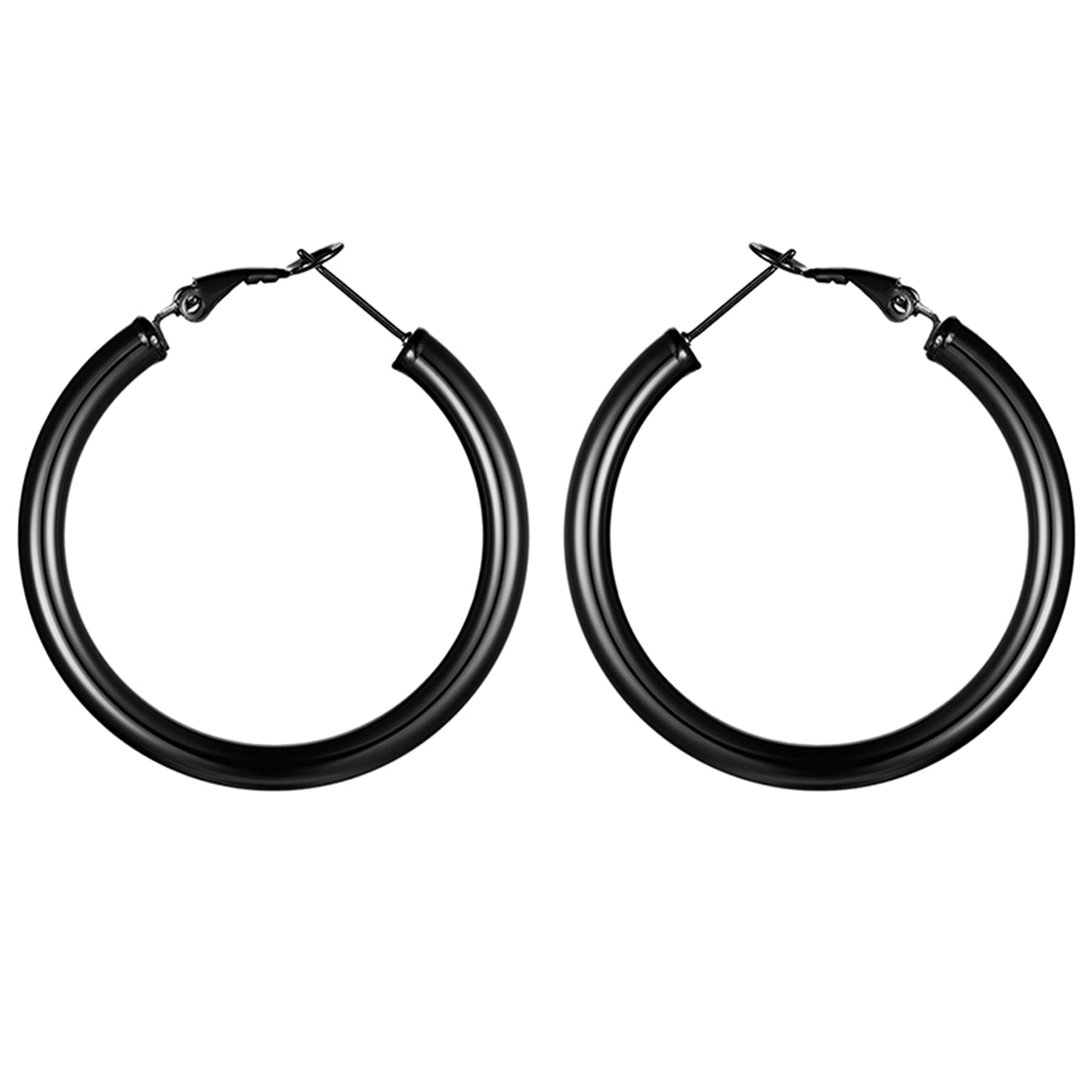 Cupimatch Ear Pierced Stainless Steel Lightweight Tube Circle Hoop Earrings Jewelry for Women Girls 25-60mm