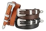 Silver Buckle Set Oil-Tanned Genuine Leather Western Ranger Belt for Men