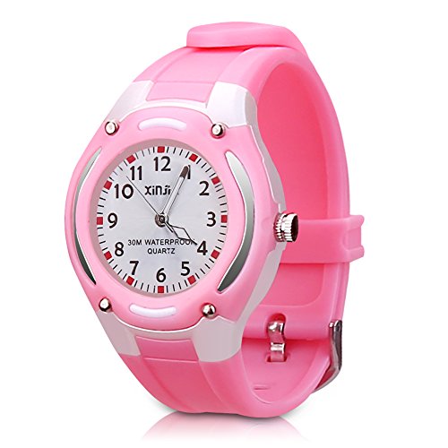 109 Kids Watch 30M Waterproof,Boys Girls Kids Time Teacher Watches PU Band Children PerSuper (Pink)