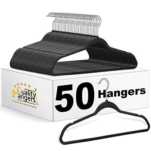 Quality Hangers 50 Pack Plastic Hangers for Clothes - Slim Non-Velvet Hangers
