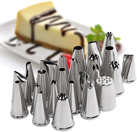 LongPal Cake Decorating Supplies 24-Piece Stainless Steel Pastry Tube And Tips Set With Storage Box