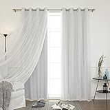 Best Home Fashion Mix & Match Tulle Sheer Lace and Blackout Curtain Set – Stainless Steel Nickel Grommet Top – Vapor – 52