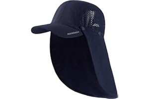 BASSDASH UPF 50+ Foldable Fishing Hat Baseball Cap with Removable Neck Flap Portable for Men Women Golf Hiking