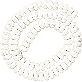 PONABEADIY 1 Box 8MM 120PCS Shell Pearl Beads with Hole White Rondelle Summer Ocean Polished Electroplated Loose Spacer Bead Strands for Jewelry Making Bracelets Necklaces Earrings DIY Crafts Supply