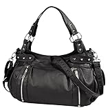 Vbiger Leather Handbags 2 Front Zippers Handbags And Purses For Women (Black)