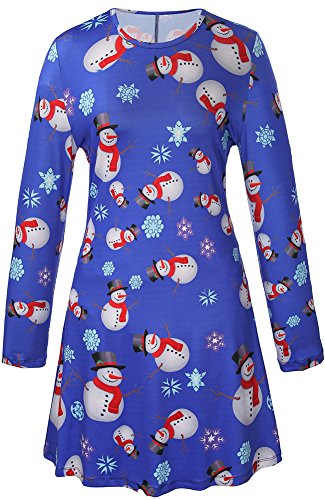 For G and PL Xmas Snowman Santa Claus Party Wear Bodycon Longsleeve Women Gifts Printed Costumes Dress Blue L