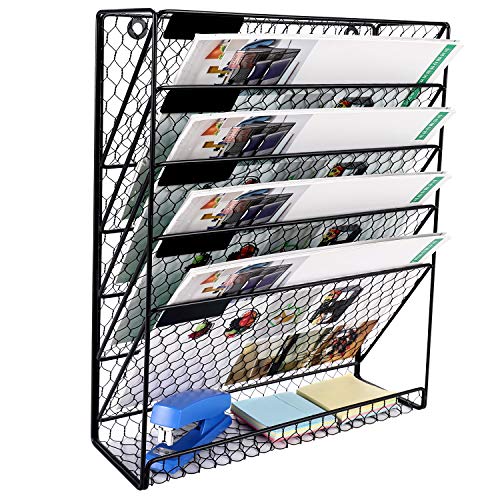 Superbpag Hanging File Organizer Metal 6 Tier Chicken Wire Wall Mount