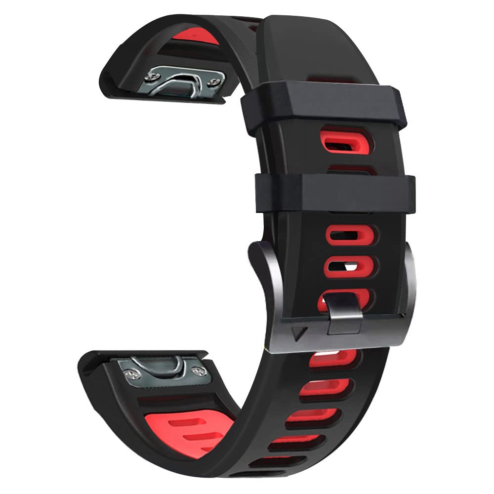 Fleshy Leaf 22mm tow color Bracelet Strap Compatible for Garmin Fenix 7,Fenix 6,Fenix 6 Pro,Fenix 5,Fenix 5 Plus,Approach S60 S62,Forerunner 935 945,Quick Release Strap Wristband (black-red) — image 1
