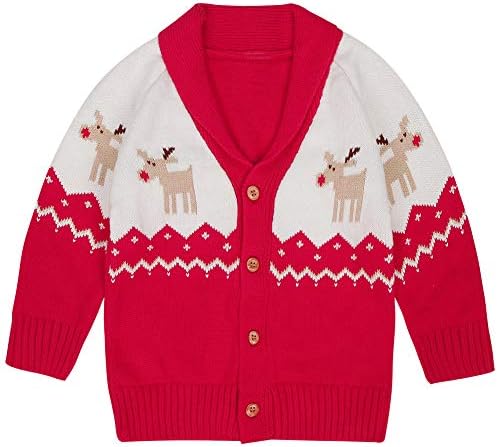 CARETOO Baby Boys Girls Cardigan Sweater, Christmas Deer Long Sleeve V-Neck Button Down Cotton Jacket