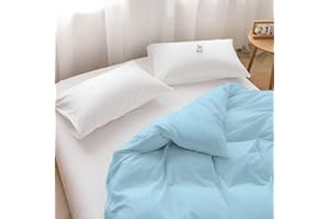 ARlinen 1 Piece Queen Duvet Cover 90x90 Inches, 100% Cotton, Breathable and Ultra Soft Light Blue Solid Comforter Cover with Zipper Closure and 4 Corner Ties
