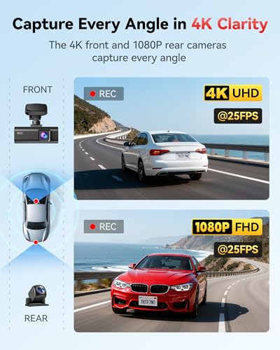 REDTIGER F7N Dash Cam 4K Front and Rear 1080P, 5.8GHz WiFi-20 MB/s Fast Transfer, 2160P/FHD Car Dash Camera with 64GB Card, 3.18" Screen, Smart App Control, Precise GPS, Night Vision, 24H Parking Mode