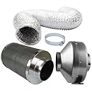 iPower GLFANXINL6FILT6MD25C 6Inch High CFM Inline Exhausting Fan &amp; Carbon Air Filter w/1050+ IAV Australia Virgin Charcoal,Pre-Filter Included,Reversible Flange &amp; 25Feet Ducting w/2Clamps Combo