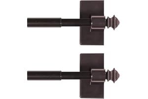 H.VERSAILTEX 2 PACK Magnetic Curtain Rods for Metal Doors Multi-Use Rods for Small Windows Cafe Sidelight and Iron Steel Places, Tool Free with Square Finials (Adjust from 16 to 28 Inch, Cocoa)