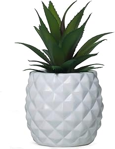 BLASCOOL Artificial Succulent Plant Decor, Fake Pineapple Home Office Outdoor Decoration (White)