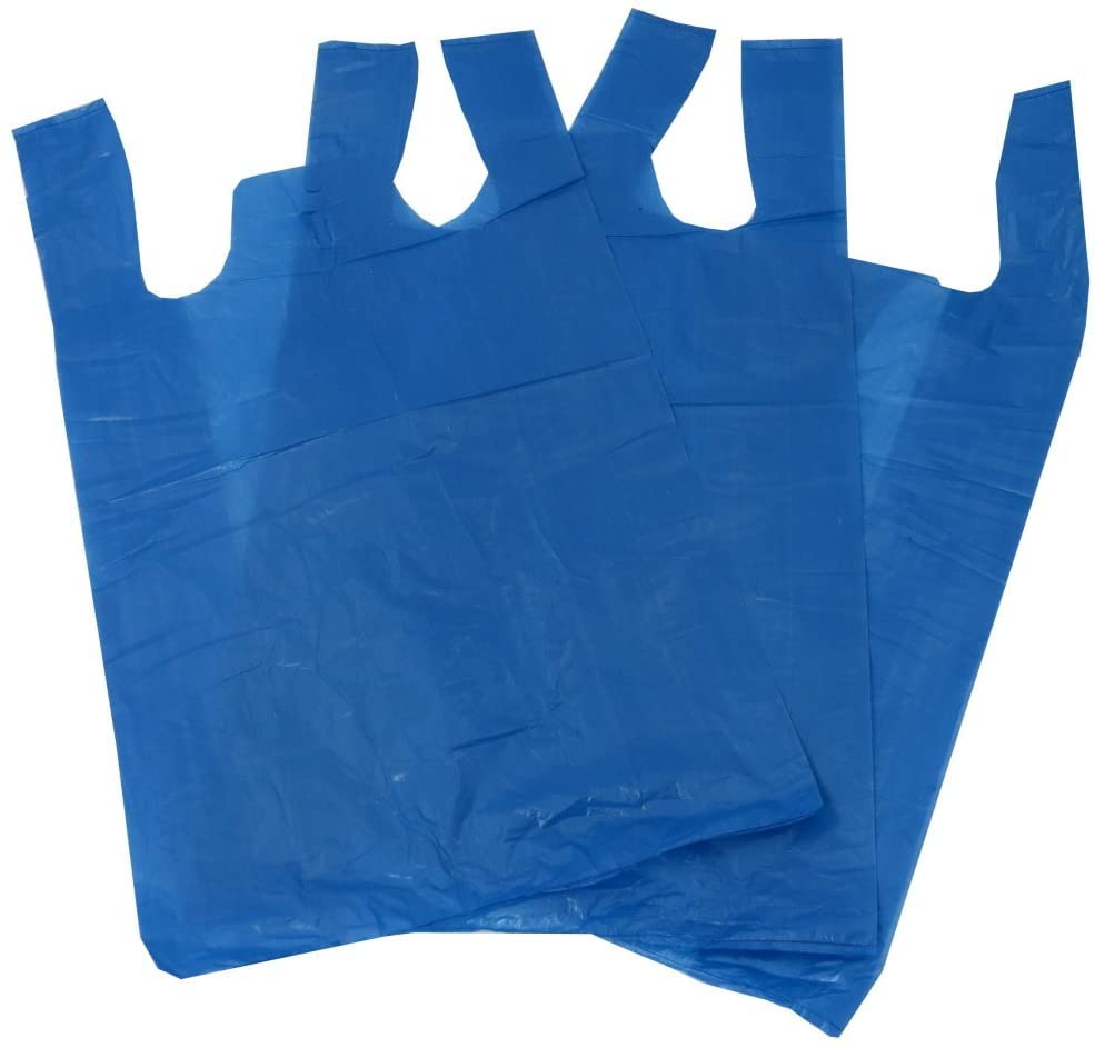 100 x Blue Plastic Polythene Vest Style Reusable Carrier Bags - Size 11 x 17 x 21" Shopping Gift Boutique Supermarket Cash N Carry Market Stall