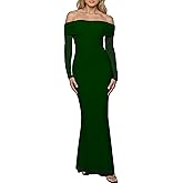 BORIFLORS Women's Elegant Off The Shoulder Bodycon Long Sleeve Maxi Dress Mesh Cocktail Party Wedding Guest Formal Dresses