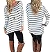 eshion Women Long Sleeve Stripe Casual Loose-Fitting Tops T-Shirt Blouse Size S-XL Black White