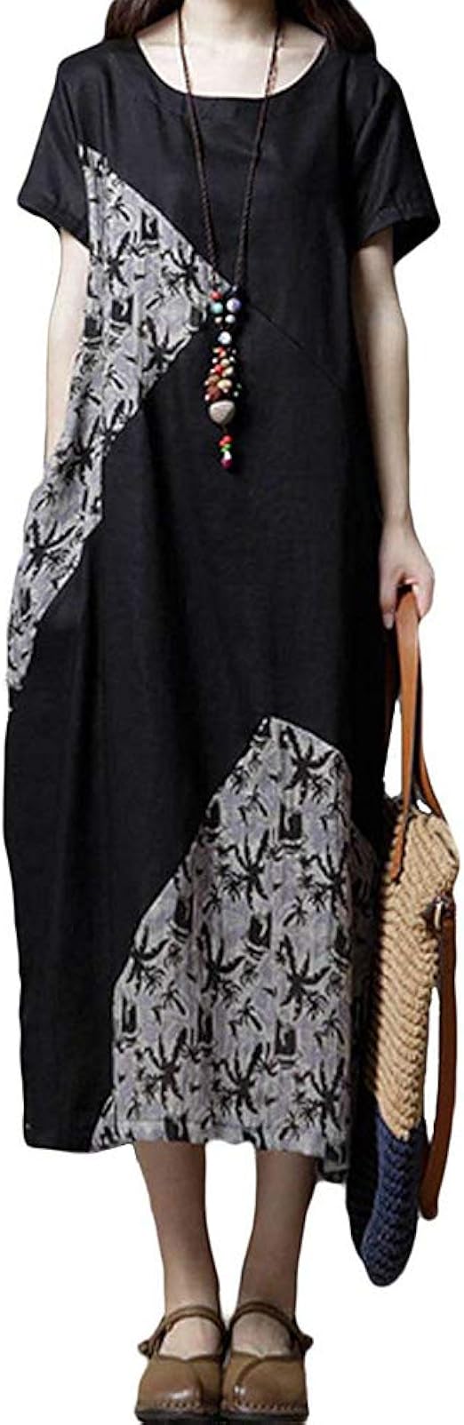 Amazon Co Jp 夏物在庫処分セール レディース ワンピース 綿麻 Aライン 半袖 マキシワンピース 森ガール ナチュラル 魅力的 大きいサイズ 体型カバー カジュアル 服 ファッション小物