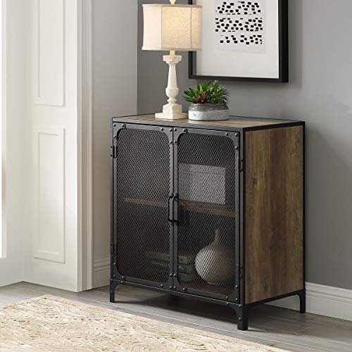 Offex 30" Rustic Oak Industrial Accent Cabinet/Mesh with Adjustable Shelves