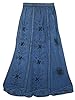 Maxi Skirt Blue Embroidered Stonewashed Hippie Gypsy Long Skirts for Women's