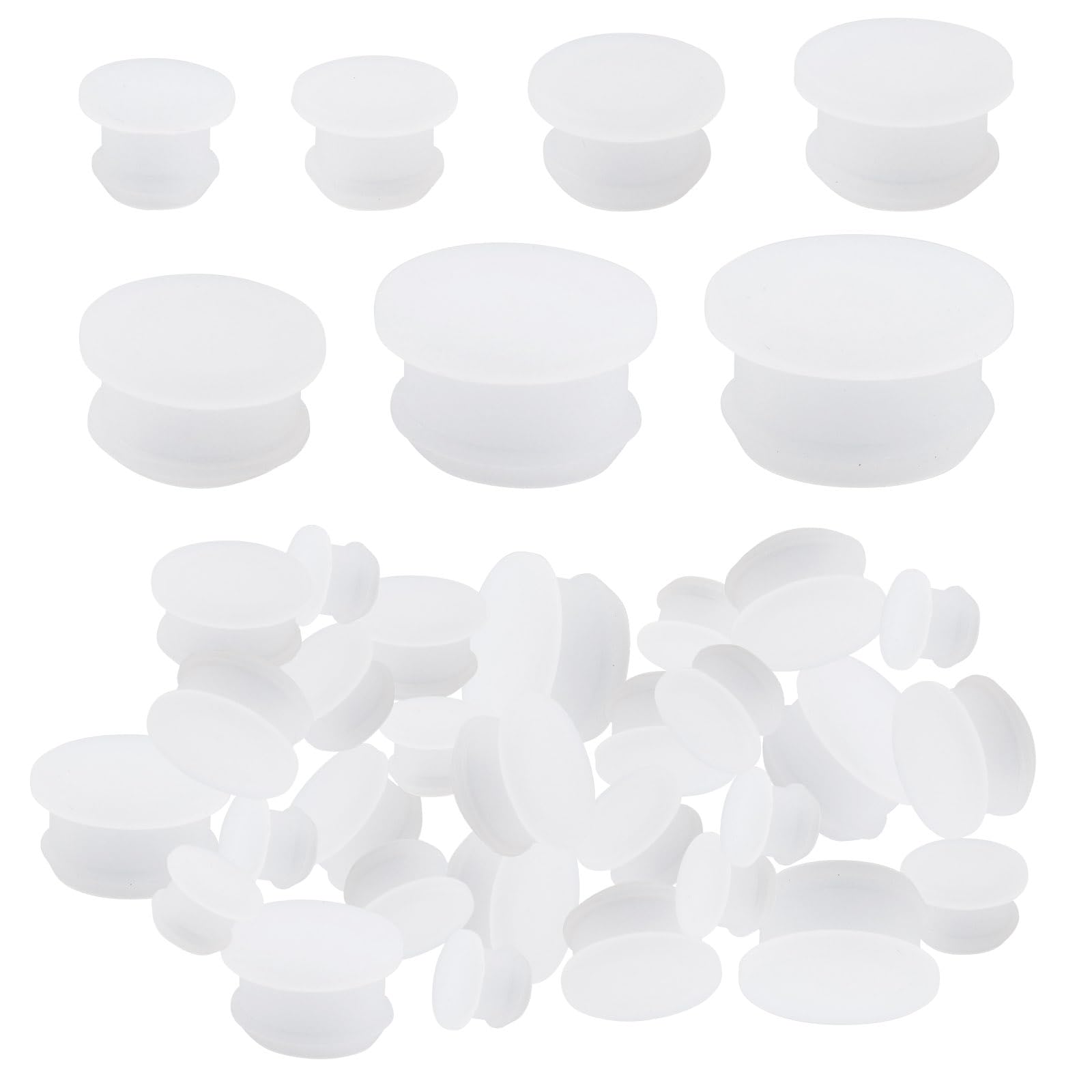 UFURMATE Salt Shaker Stoppers, 30Pcs Silicone Salt Shaker Plugs Flexible Salt Pepper Shaker Stoppers Transparent Round End Cap Replacement for Pots Bottles Pipes (7 Size)
