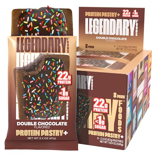 Legendary Foods 22g Protein Pastry+ Double Chocolate, Low Carb Meal Replacement Bar, Low Glycemic, Gluten Free Protien Snacks, Healthy Keto Snack, 8 Zero Sugar Energy Bars, Bariatric Diabetic Friendly